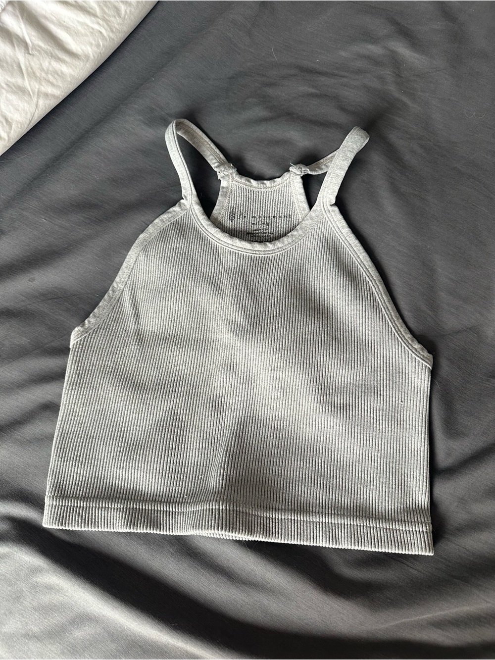 FP Movement by Free People Light Gray Ribbed Cropped Halter Tank